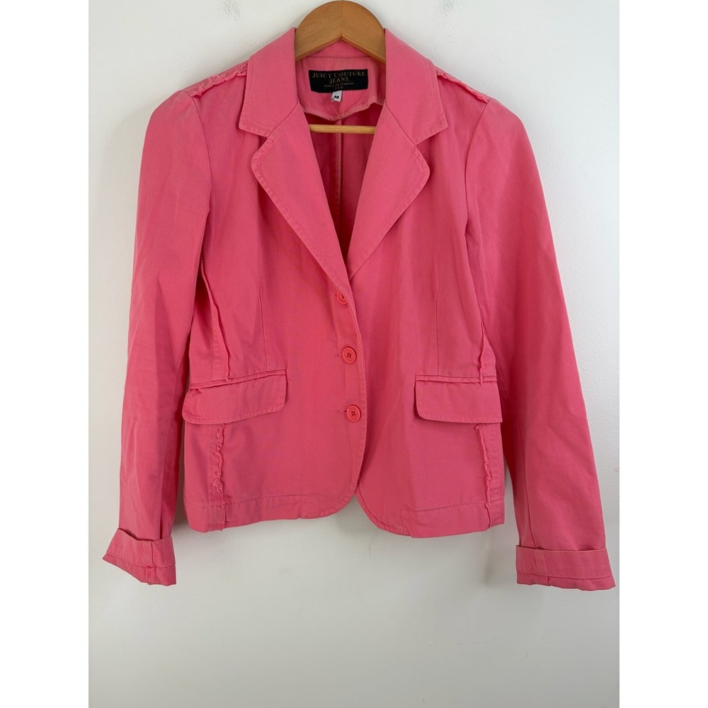 Vintage Juicy Couture Pink Denim Blazer Jacket Womens M‎ Y2K Preppy 90s Academia